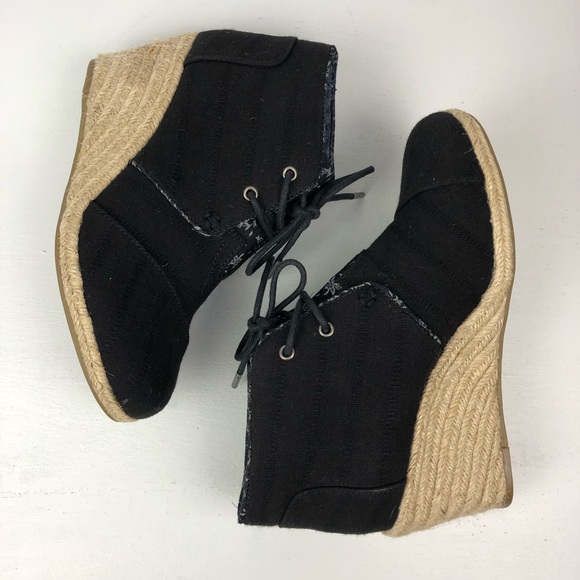 TOMS Desert Wedge Textured Black Linen - Size  6 - Picture 7 of 11